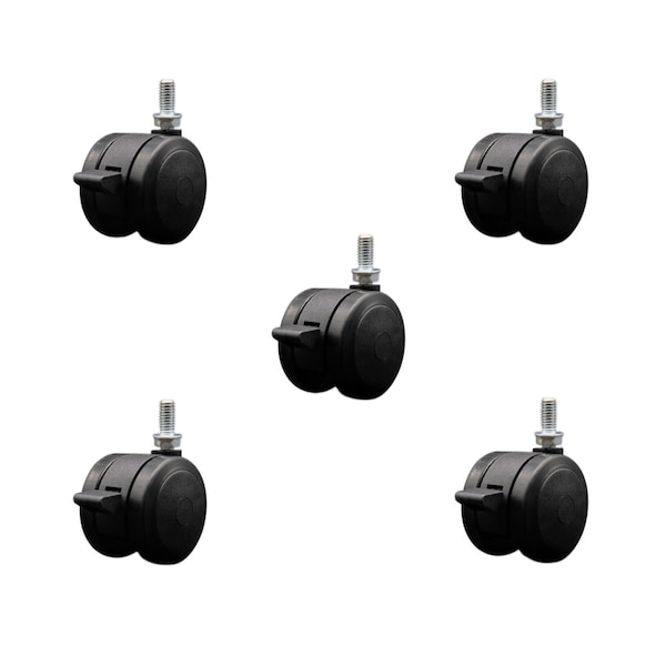 Service Caster 2'' Black Floor Safe Twin Wheel Casters with Brakes 3/8 Thread Stem, 5PK SCC-TS02S50-TPR-BLK-B-381634-5 - main